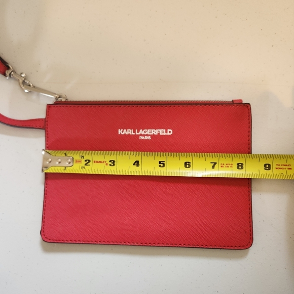 Karl Lagerfeld Red Pebbled Leather Envelope Clutch Bag Purse Wallet Wristlet - Picture 6 of 7